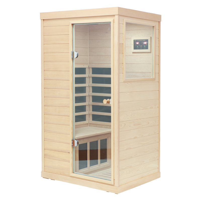 Single Person Indoor Bluetooth Compatible FAR Infrared Sauna with Remote Control in Hemlock, Right