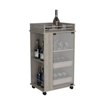 DEPOT E-SHOP Lansing Bar Cart with Glass Door, 2-Side Shelves and Casters by Hokku Designs