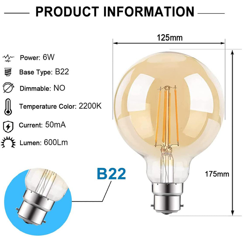 1-Pack 6W Globe Shaped LED Light Bulb