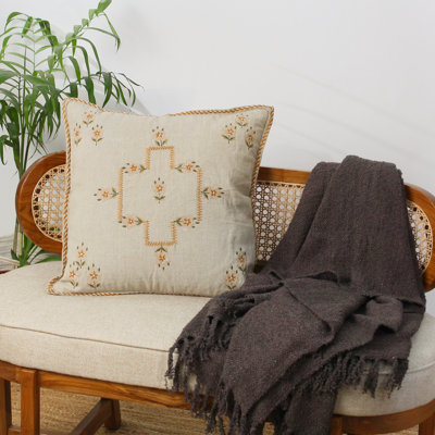 Floral Linen Throw Pillow