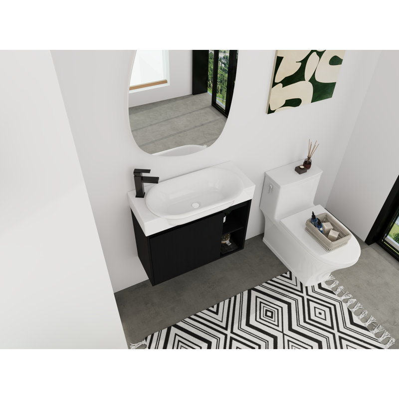 Meuble-lavabo mural 28 po avec lavabo intégré en céramique et rangement ouvert