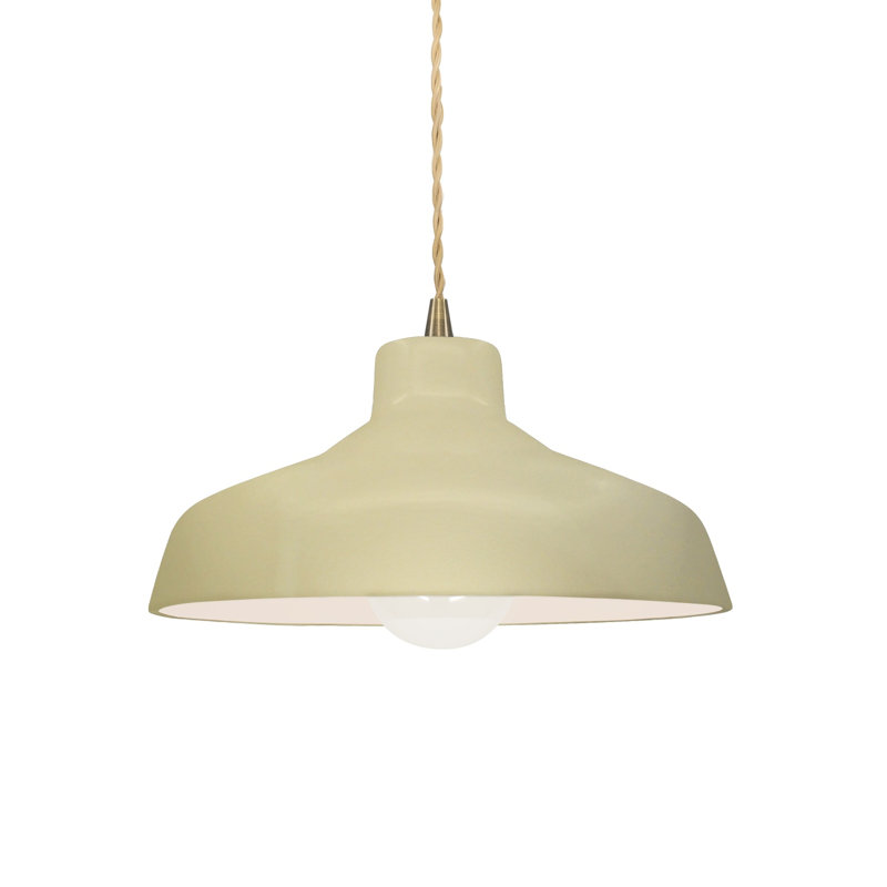 Fallon - Light Dome Pendant, 6.25" H x 13.5" W x 13.5" D, Gloss Vanilla, Antique Brass