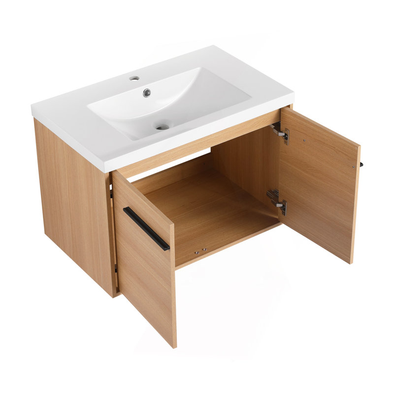 Ensemble de meuble-lavabo en chêne avec comptoir en résine, ensemble d'armoire de salle de bain 2 portes Oak, Chêne, 30''
