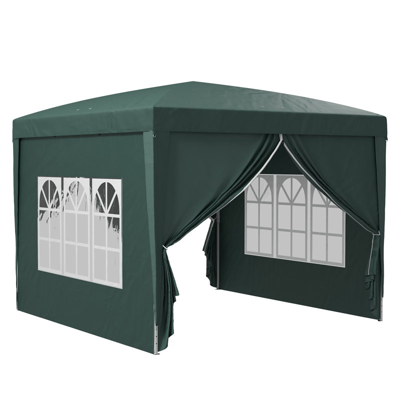 3x3m Pop Up Gazebo, Weather Resistant Party Marquee With 4 Removable Sidewalls, Zipped Windows & Door, Powder Coated Steel Frame And Carry Bag, Green