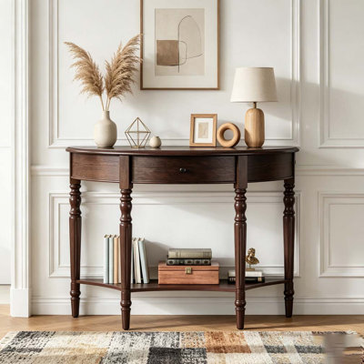 Console demi-lune avec tiroir et tablette