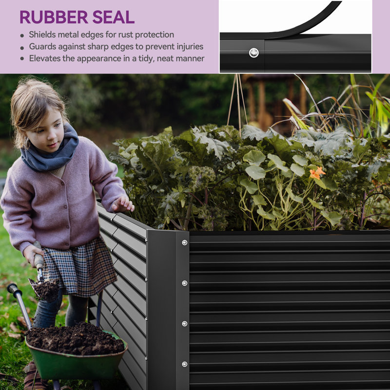 Lit de jardin surélevé Millerville - 8 x 4 x 2 pi, H 24 po x l 96 po x P 48 po, Noir