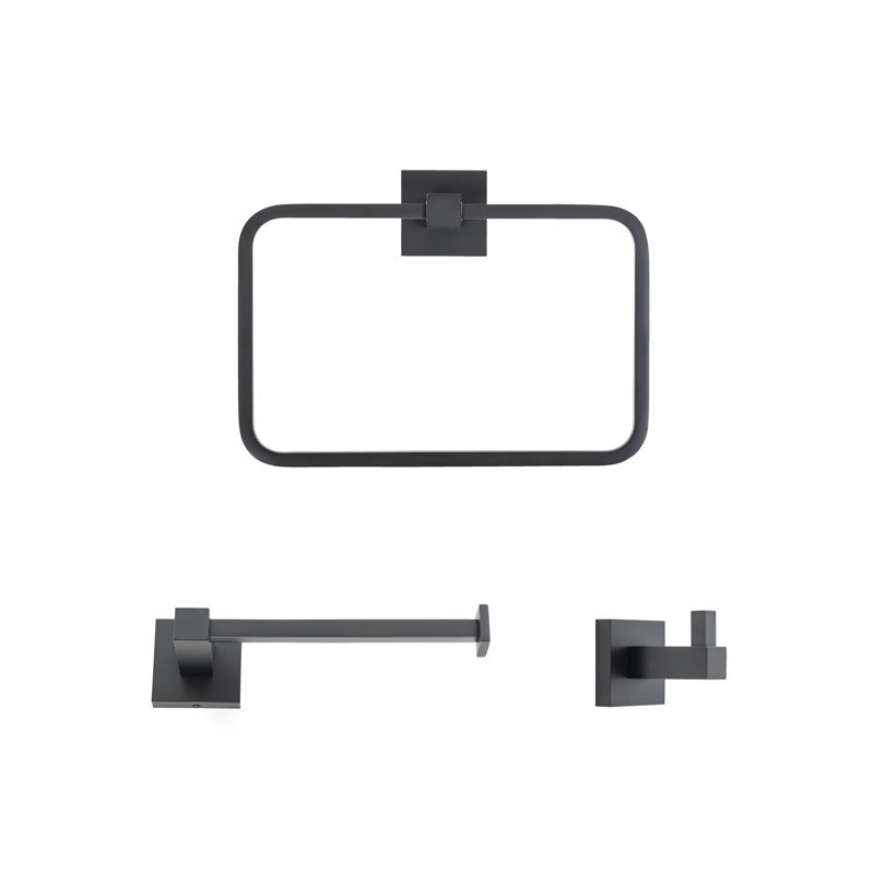 Capri 3 Piece Wall Mounted Brass Bathroom Hardware Set, Matte Black