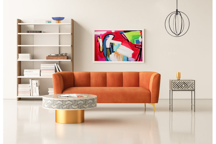Abstract print with bright colors to complement an orange sofa