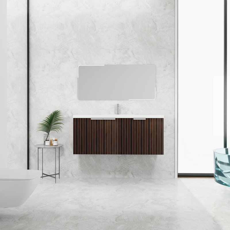 Armoire de salle de bain 48 po avec lavabo en résine, portes à fermeture douce, conception à fixation flottante