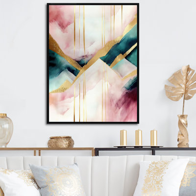 Abstrait géométrique géométrique rose et vert II - reproduction sur toile