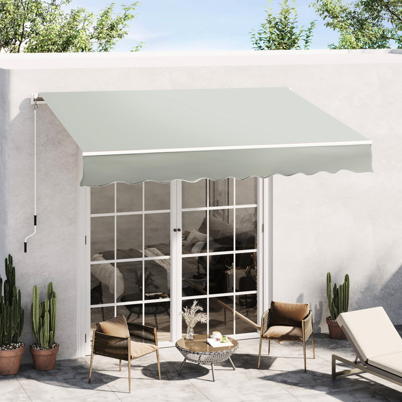 Auvent rétractable manuel gris 8 pi x 7 pi pour terrasse, abat-jour de terrasse, réglable, extérieur et fenêtre. Réglable pour atténuer l'accumulation de chaleur. Fabriqué en aluminium et en acier.