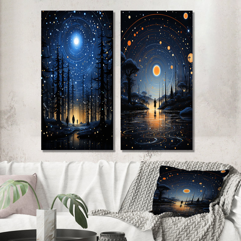 «Native Art Blue Celestial Guardians», 2 pièces, Toile tendue, H 24 po x l 20 po