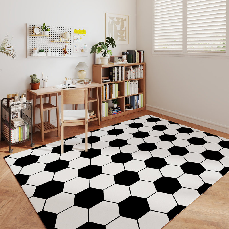 Round 47inch Children's Area Rug,Football Pattern, Faux Cashmere Non-Slip Carpet, Suitable for Living Room, Bedroom, Children's Room, Home Decor