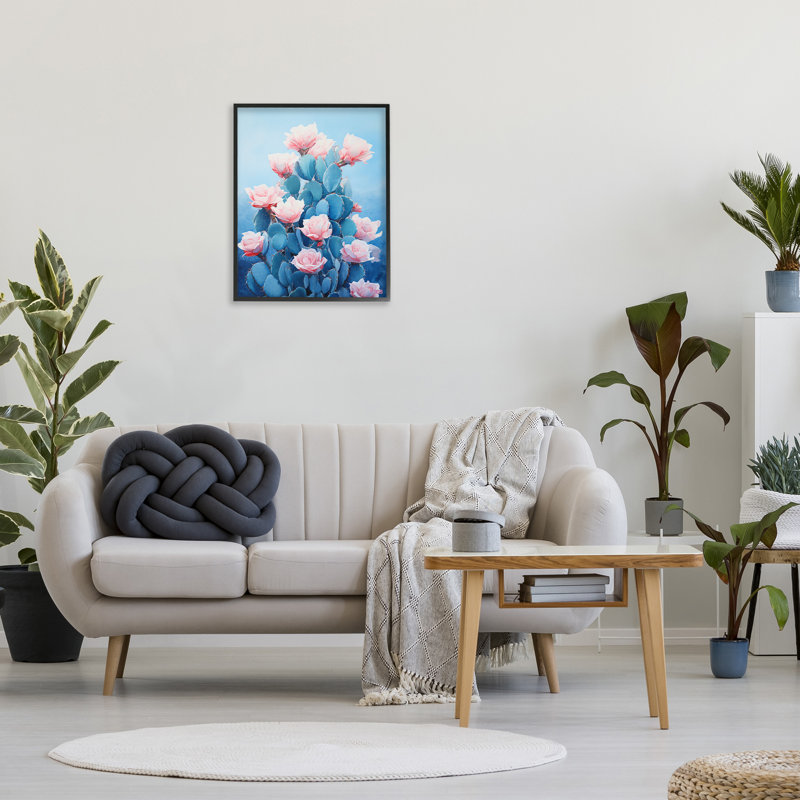 «Cactus & Rose Blossoms», art de la giclée encadrée par RB, Giclée encadrée noir minuit, H 30 po x l 24 po