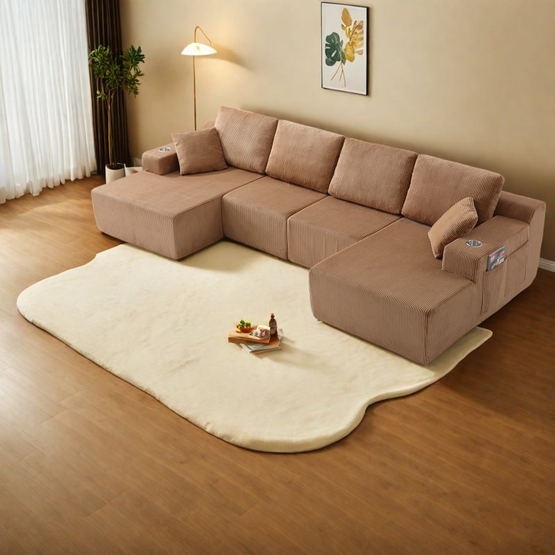 Canapé modulaire en U en velours côtelé 130 pouces Compression