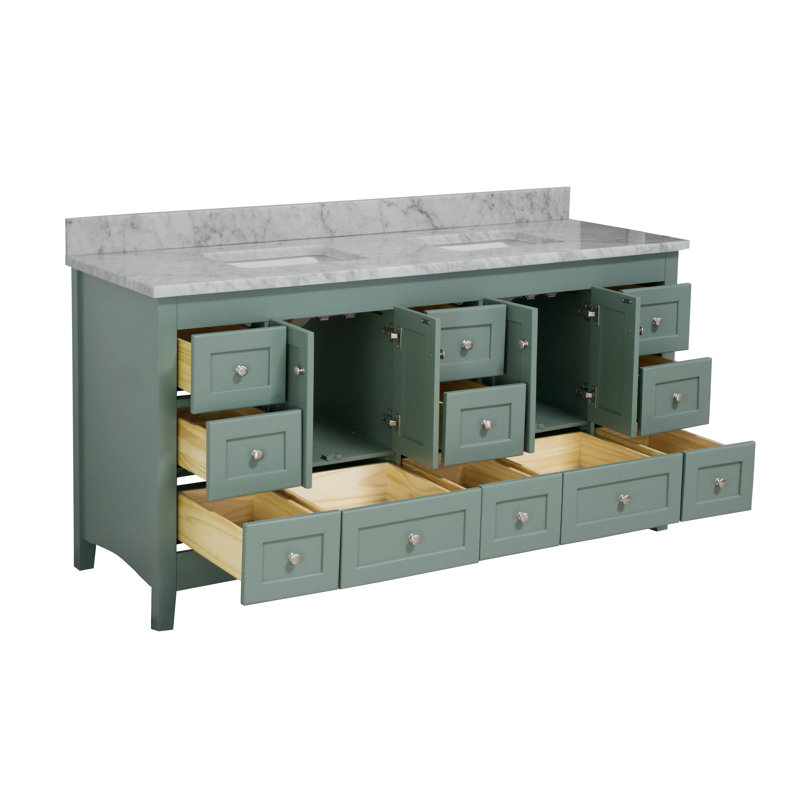 Ensemble de meuble-lavabo double 72 po Edber, Marbre de Carrare, Vert sauge