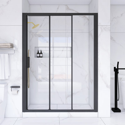 60 In. W X 70 In. H Semi-Frameless Shower Door With Triple-Sliding Design In Matte Black Finish