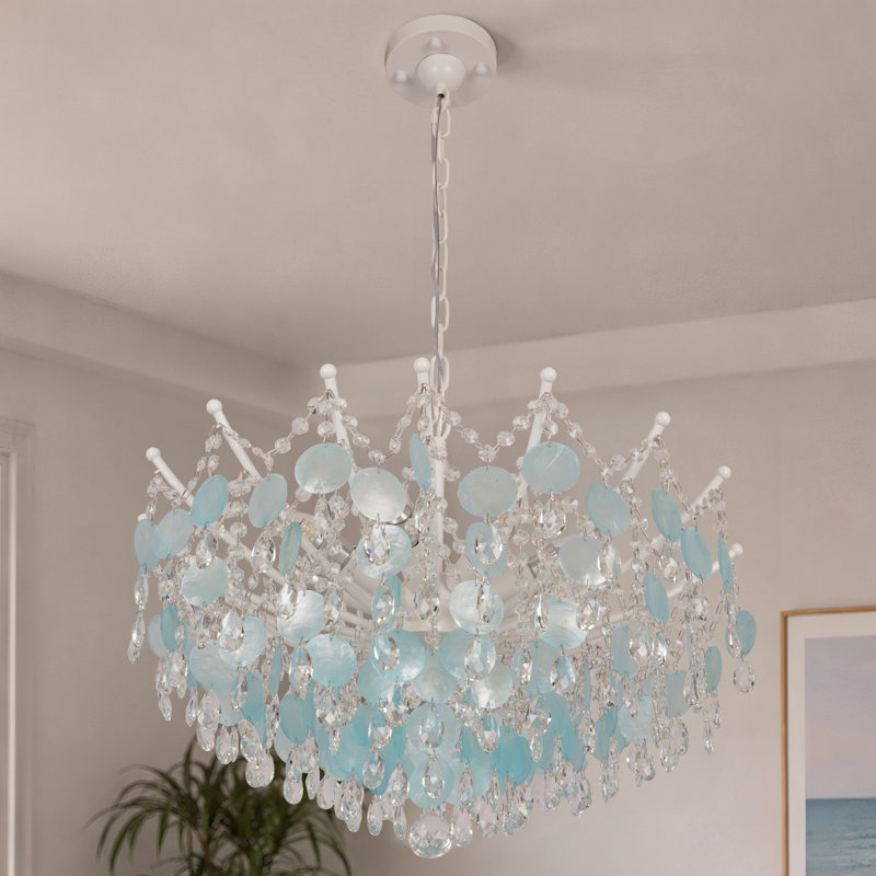 8-Light Light Blue Capiz Shell Crystal Chandelier