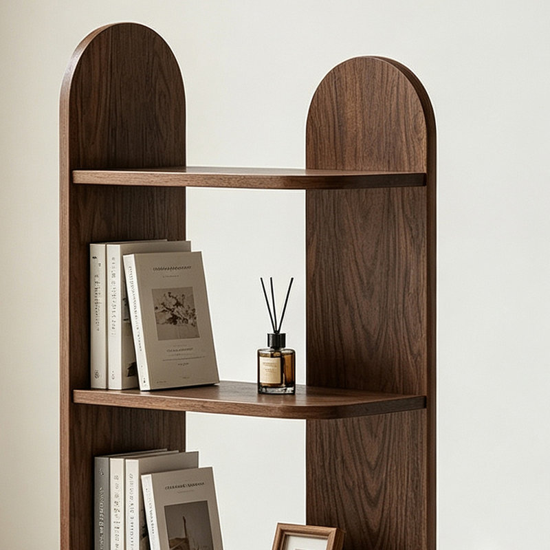 Tablette de rangement étroite en bois d'hévéa, Noyer