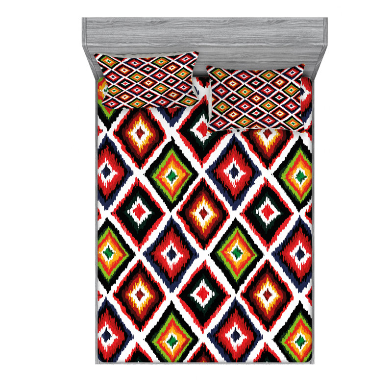 Microfiber Ikat Sheet Set, Full Sheet Set with Fitted Sheet