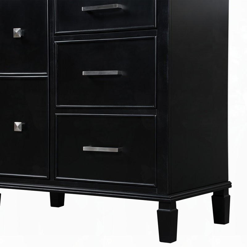 Armoire en MDF avec pieds en bois massif, Noir