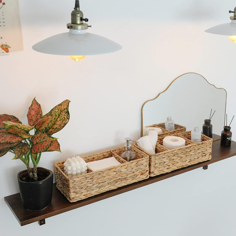 3-Section Water Hyacinth Wicker Storage Basket, Toilet Paper Basket for Back of Toilet Tank Top, Shelves, Bathroom, Kitchen, Living Room