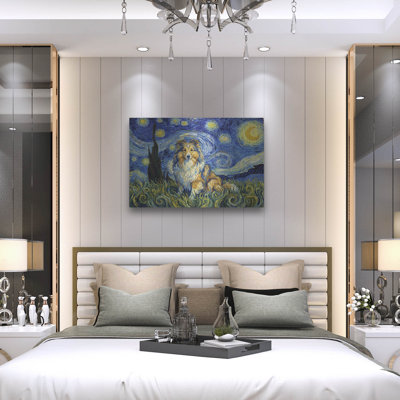  'Shetland Sheepdog Starry Night' by Rich Monet Metal Wall Art, 36" x 24"