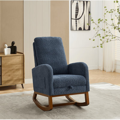 Chaise berçante l 25,4 po pour chambre de bébé, fauteuil coulissant à haut dossier avec repose-pieds rétractable, poche latérale, fauteuil berçant d'appoint avec pieds en bois d'hévéa pour le salon / la chambre à coucher