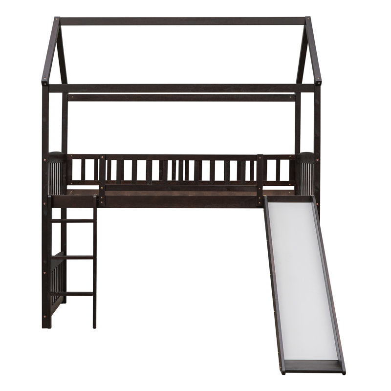 House Loft Bed With Slide, Twin Size, Espresso