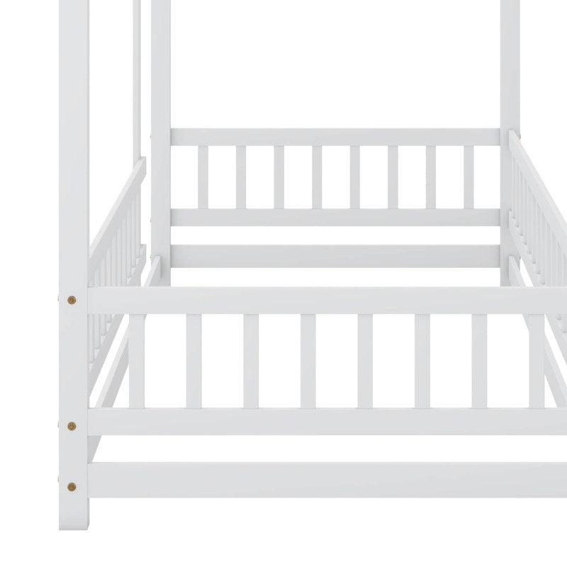 Lit simple en bois avec clôture, Blanc