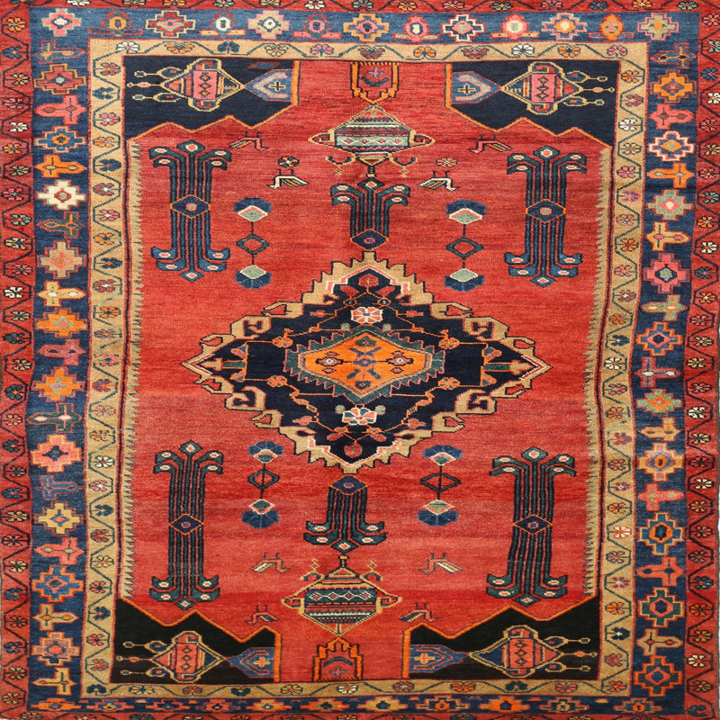 Tapis rouge / noir Southwestern, Carré 7 pi