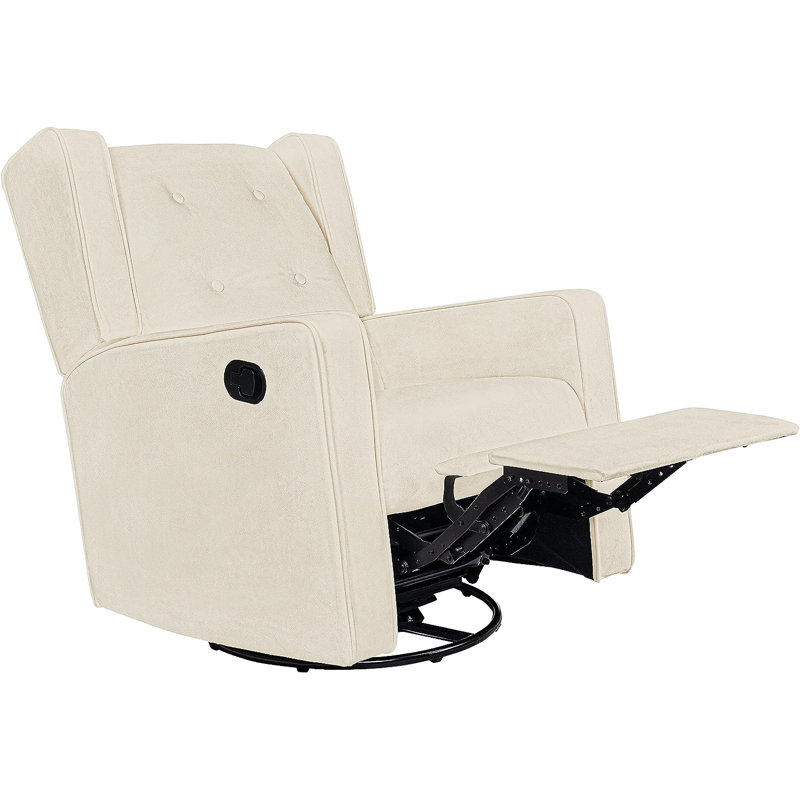 Khyara 30" Wide Contemporary Soft Touch Swivel Rocker Recliner, Manual Recliner Chair, Cream Microfiber