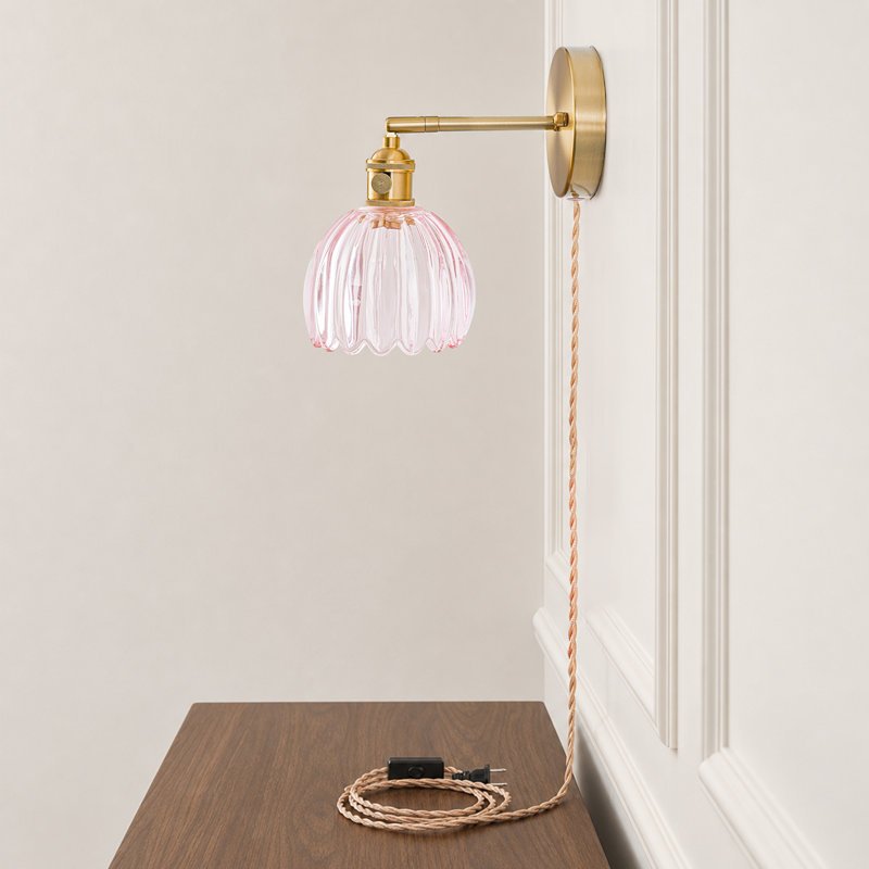 Iron Armed Sconce with Petal-Shaped Glass Shade