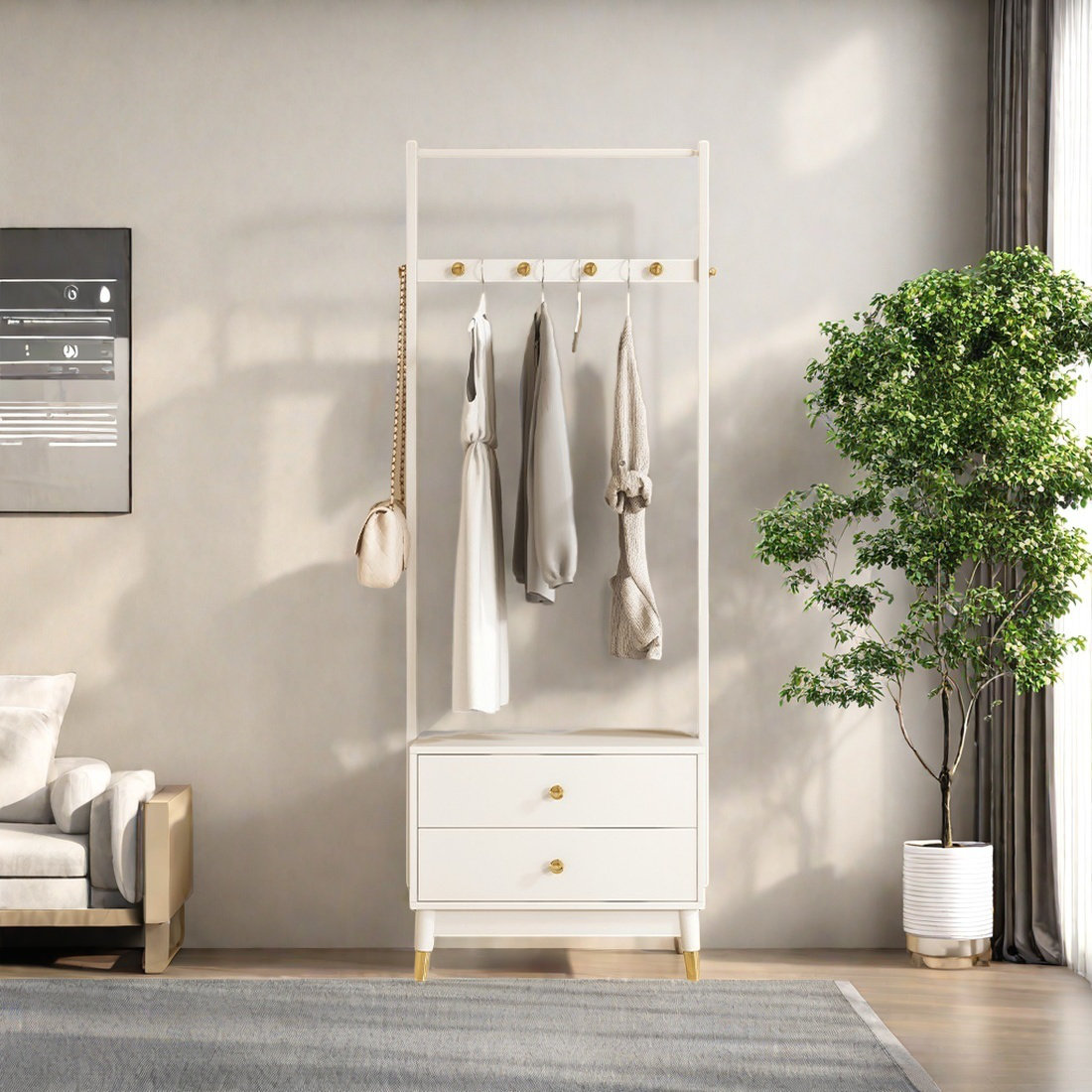 Hokku Designs Coat Rack Large Storage Drawers Quiet Rails Sturdy | Wayfair