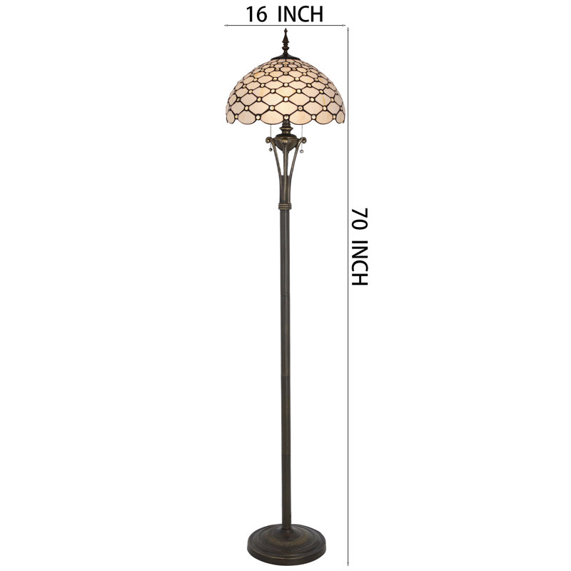 Tiffany Floor Lamp Stained Glass Pearl Standing Reading Light 16X16X70 Inches Antique Pole Corner Lamp Decor Bedroom Office Living Room