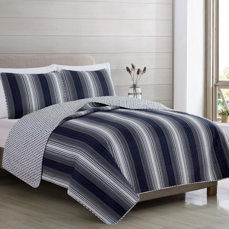 Gray Twin Reversible Microfiber Quilt Set with Pillow Sham
