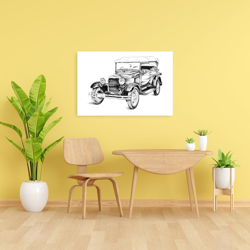 Illustration élégante d'une voiture classique, style rétro. Affiche murale classique et élégante., H 24 po x l 36 po