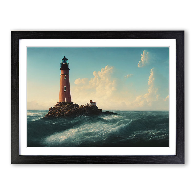 Joyous Lighthouse - Single Picture Frame Print, Black, 46cm H x 64cm W x 2cm D