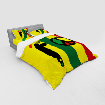 Ensemble de housse de couette éclectique en microfibre rouge / vert / jaune Rasta