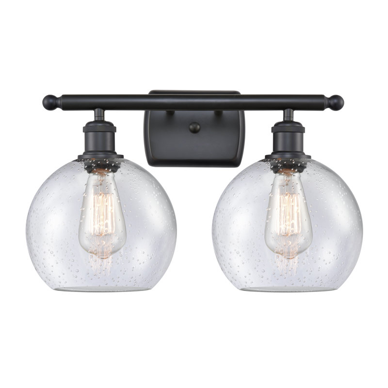 Baptista 2 - Light Dimmable Vanity Light, Matte Black, 60 Watt Vintage Incandescent Bulb, Cased Matte White Seedy