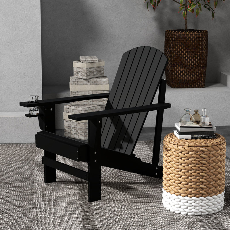 Wooden Chair, Outdoor Backyard Seat With Cup Holder. For Patio. Black. & Attractive Chair Backyard,