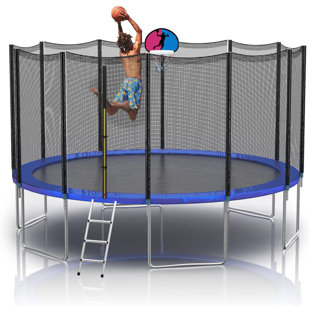 YAKEY Round Backyard Trampoline with Safety Enclosure