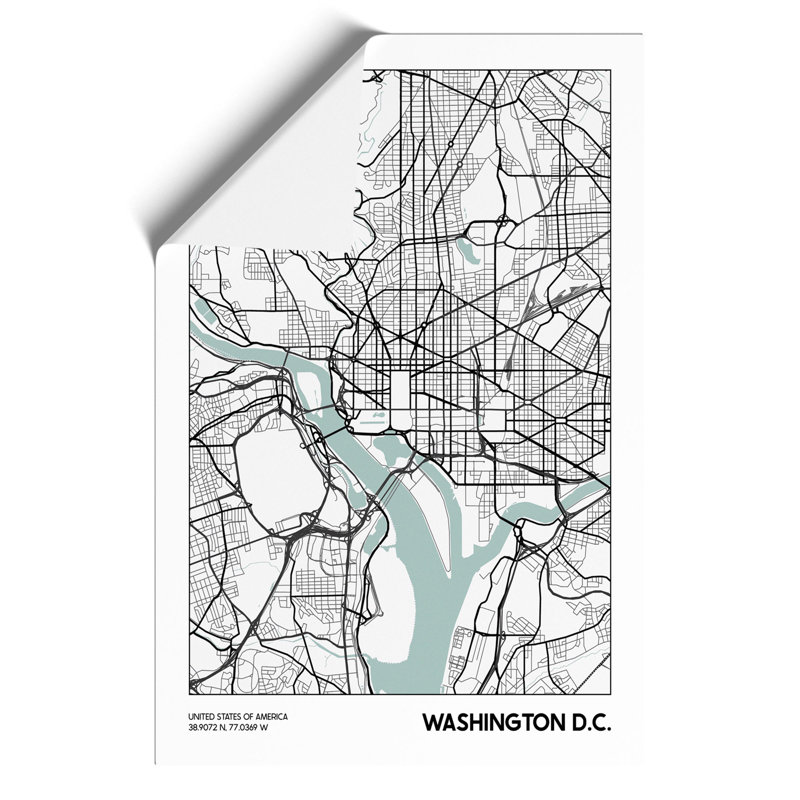 Map Washington DC USA - Frameless Print, 42cm H x 30cm W x 0.1cm D