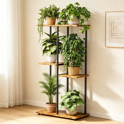 Support pour plante à 4 niveaux en coin, étagère en métal à plusieurs niveaux pour plantes multiples, support à pot de fleurs pour patio, jardin, balcon, salon, chambre à coucher