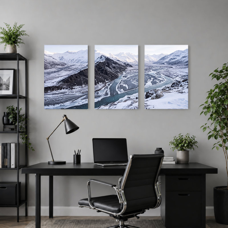 Ensemble de 3 toiles enneigées, "Blue Mountain", 18"H x 12"W x 3pcs
