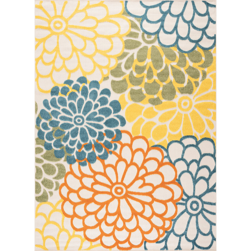 Shameekia Rectangle Shameekia Area Rug, Rectangle 7 pi x 9 pi, Yellow/Blue/Orange