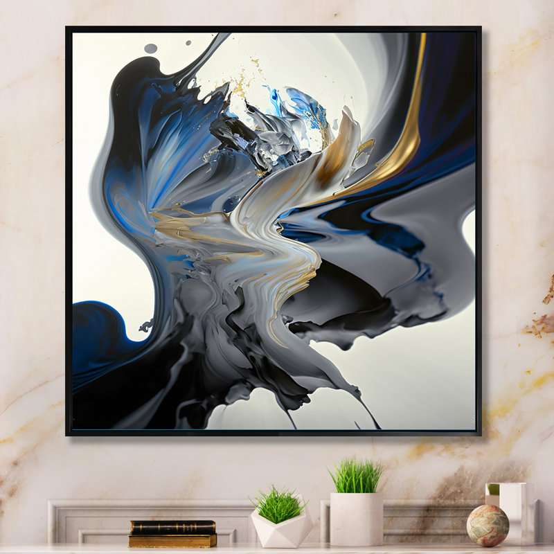 Bright Blue Smooth Abstract I - Abstract Spirals, art mural, H 16 po x l 16 po x P 1 po, Toile avec cadre flottant noir