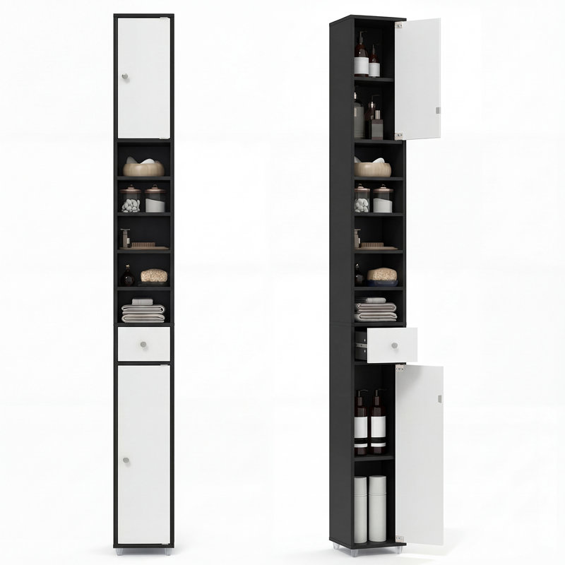 MDF Freestanding Bathroom Cabinet, Black/White