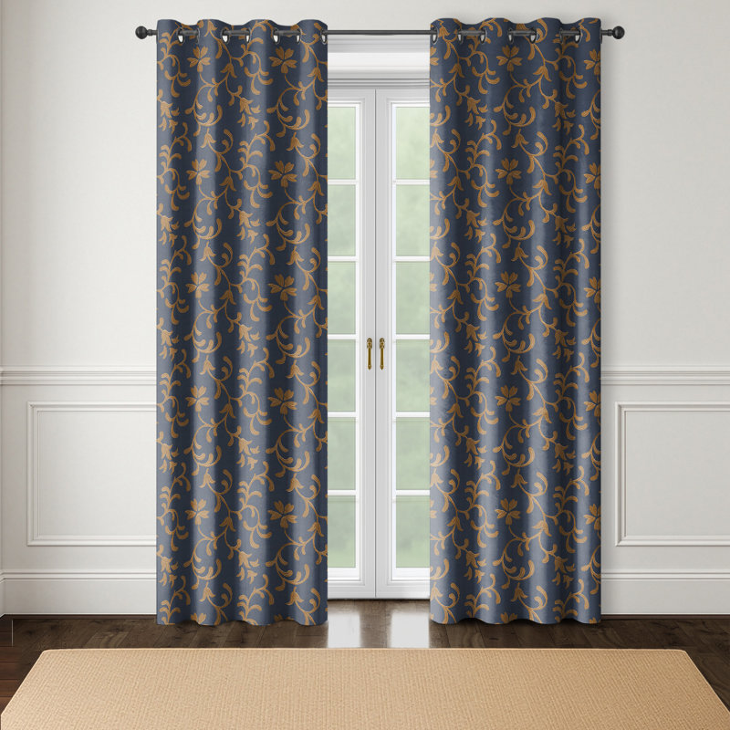 Paire de rideaux à œillets bleu marine Casmir (l 50 po x L 108 po), Marine, L 50 po x L 108 po