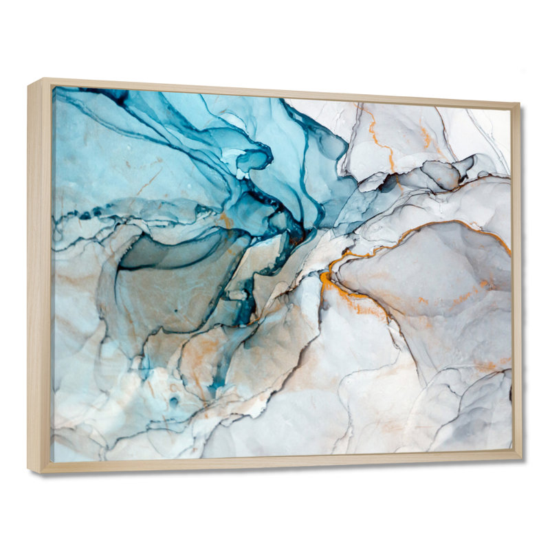 Luxry Blue and Grey Marble Art Ripples - impression sur toile, H 34 po x l 44 po, Reproduction avec cadre flottant, Érable